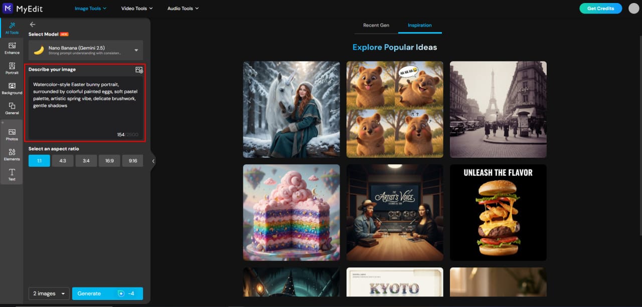 Enter Easter AI image prompt in MyEdit