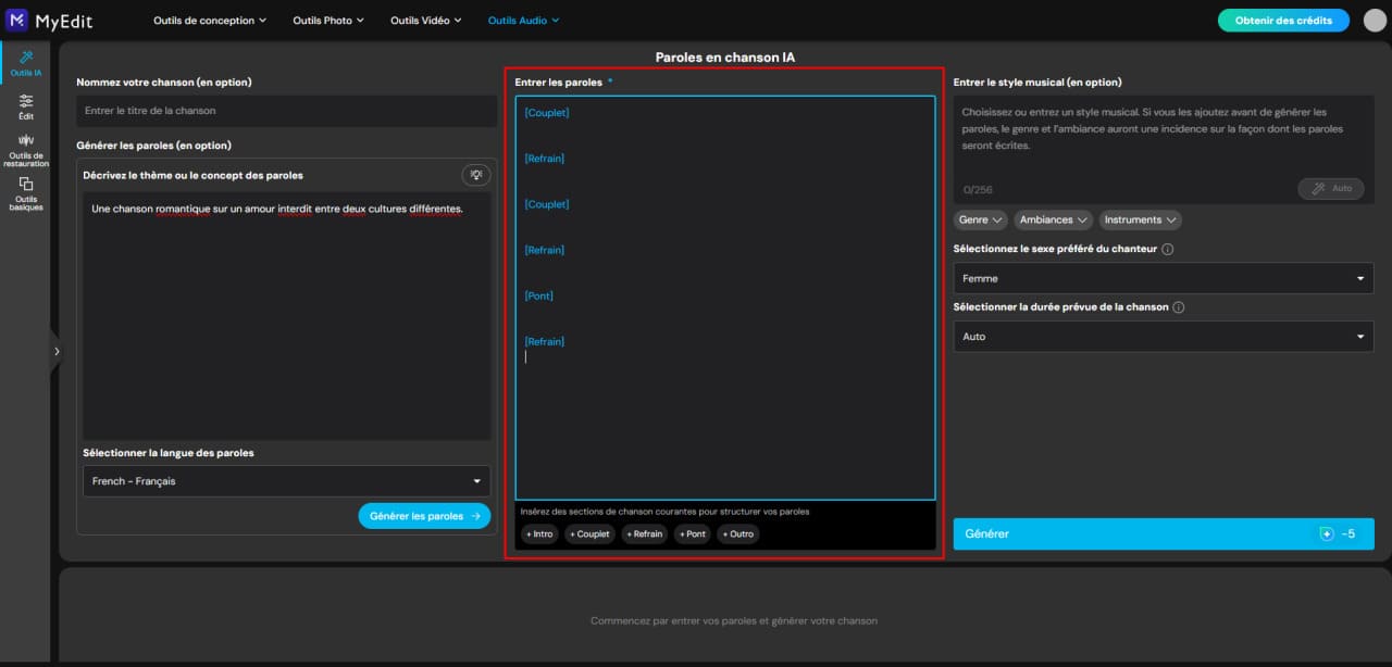 Générer des paroles structurées avec une IA