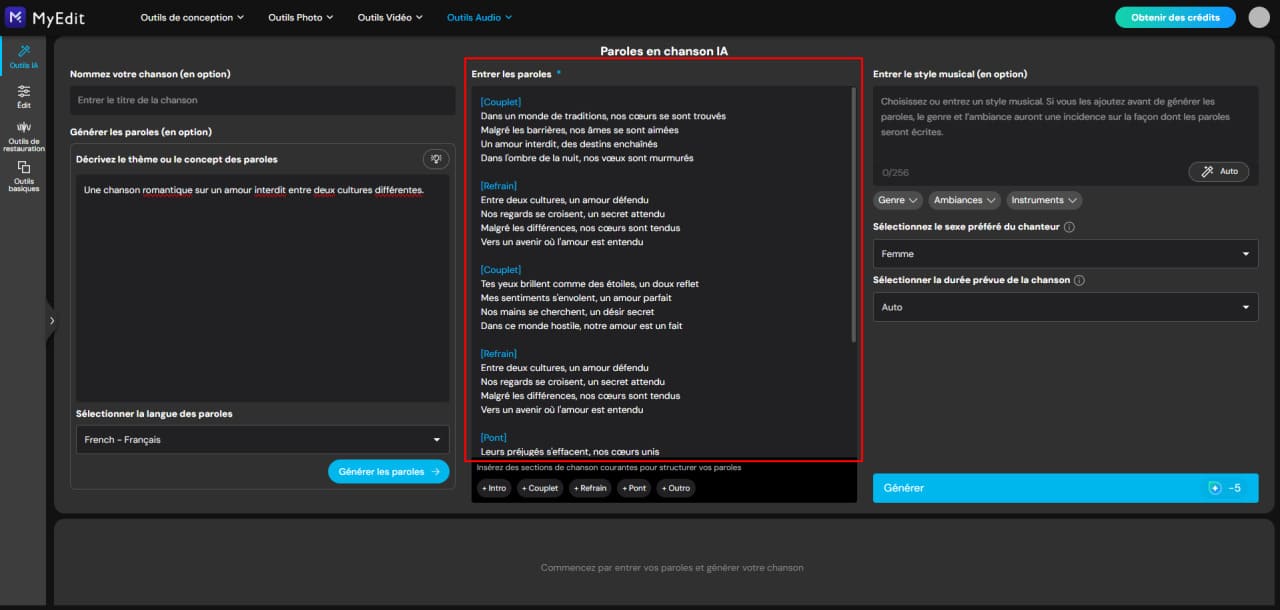 Choisir un style musical avec MyEdit