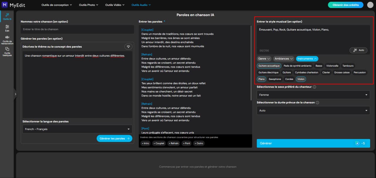 Régler la durée de la chanson avec MyEdit