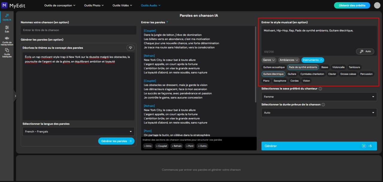 Choisir le style et les instruments du rap avec l'IA