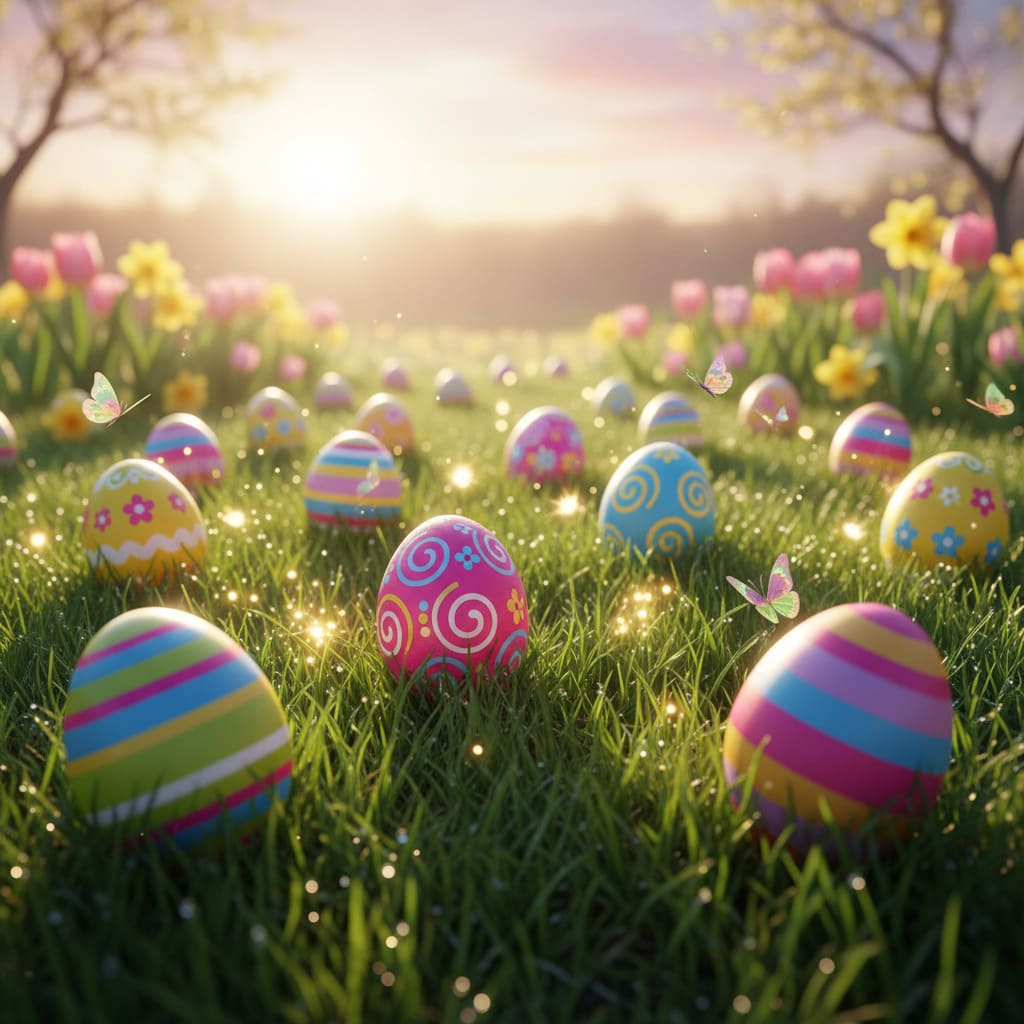 Glowing Easter eggs AI image