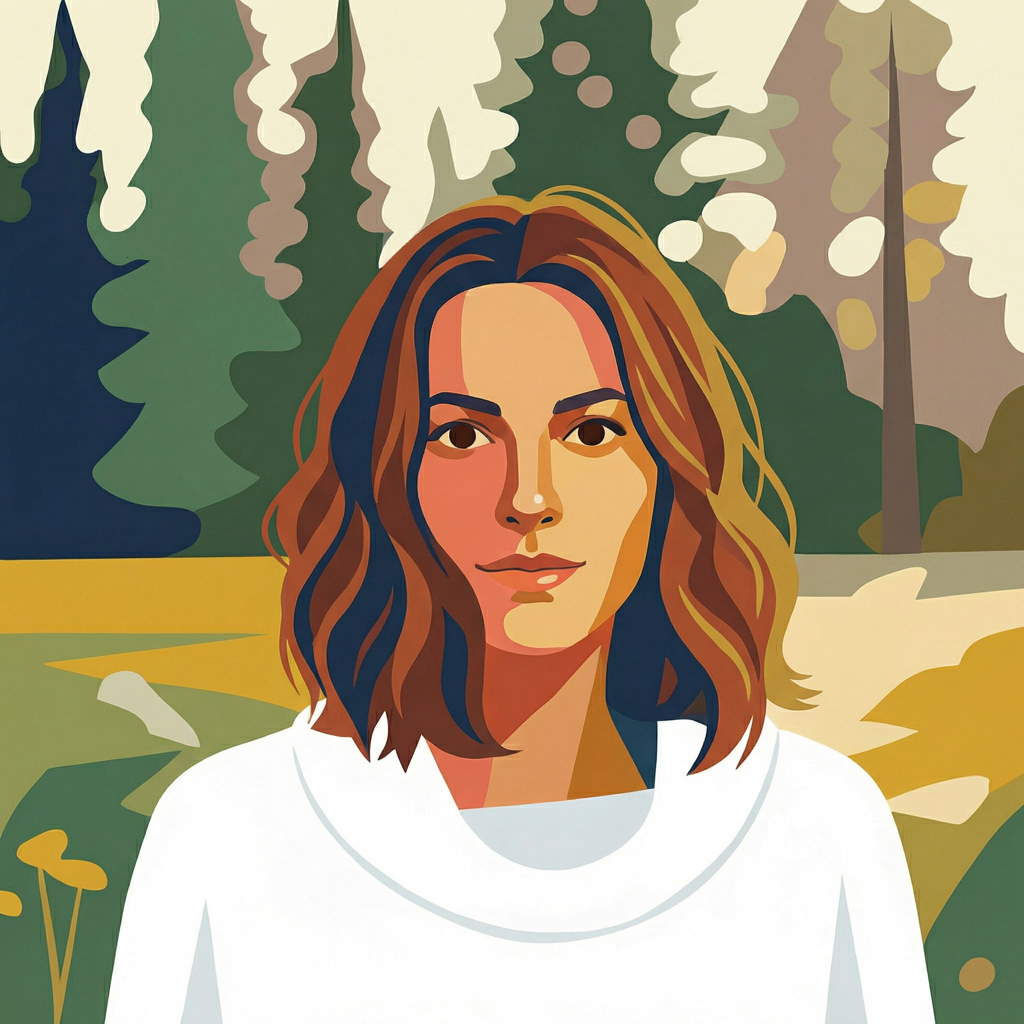 Portrait transformed into bold gouache painting with flat shading