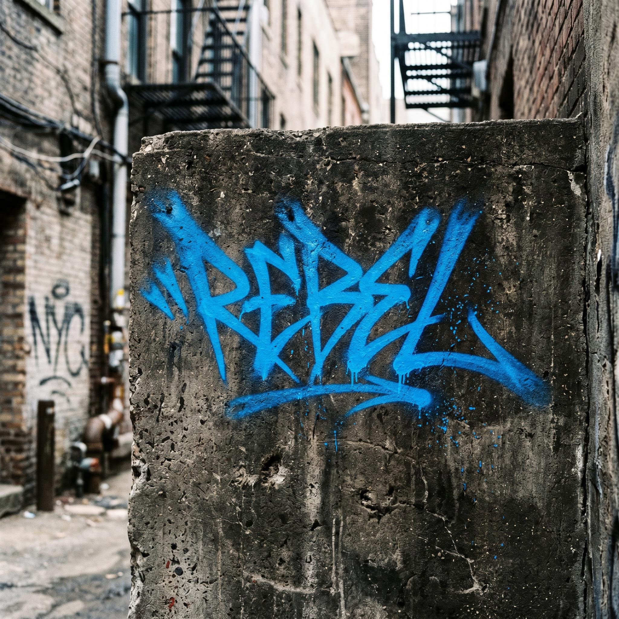 AI-generated tag graffiti style showing a quick stylized signature in spray paint