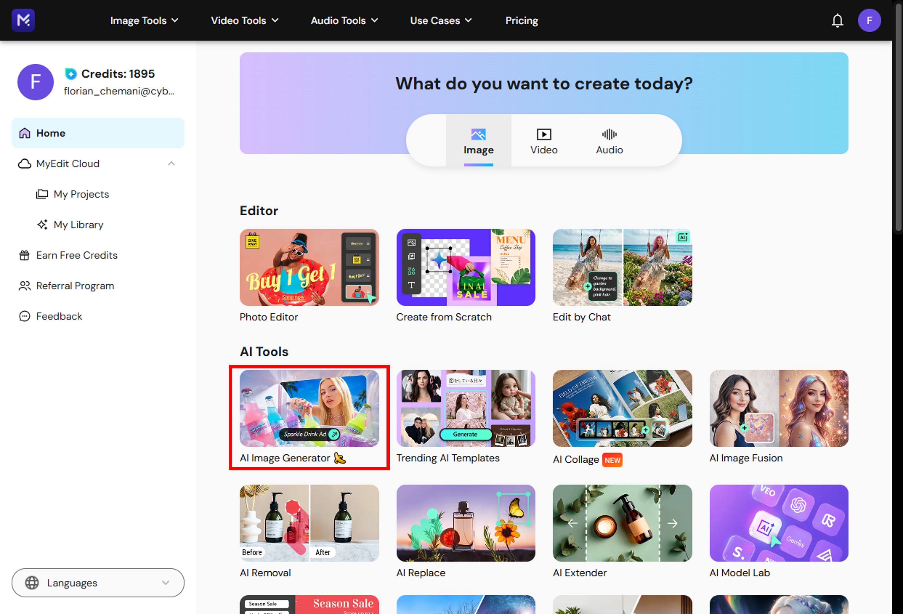  Opening MyEdit AI Image Generator in a browser to start creating graffiti art online