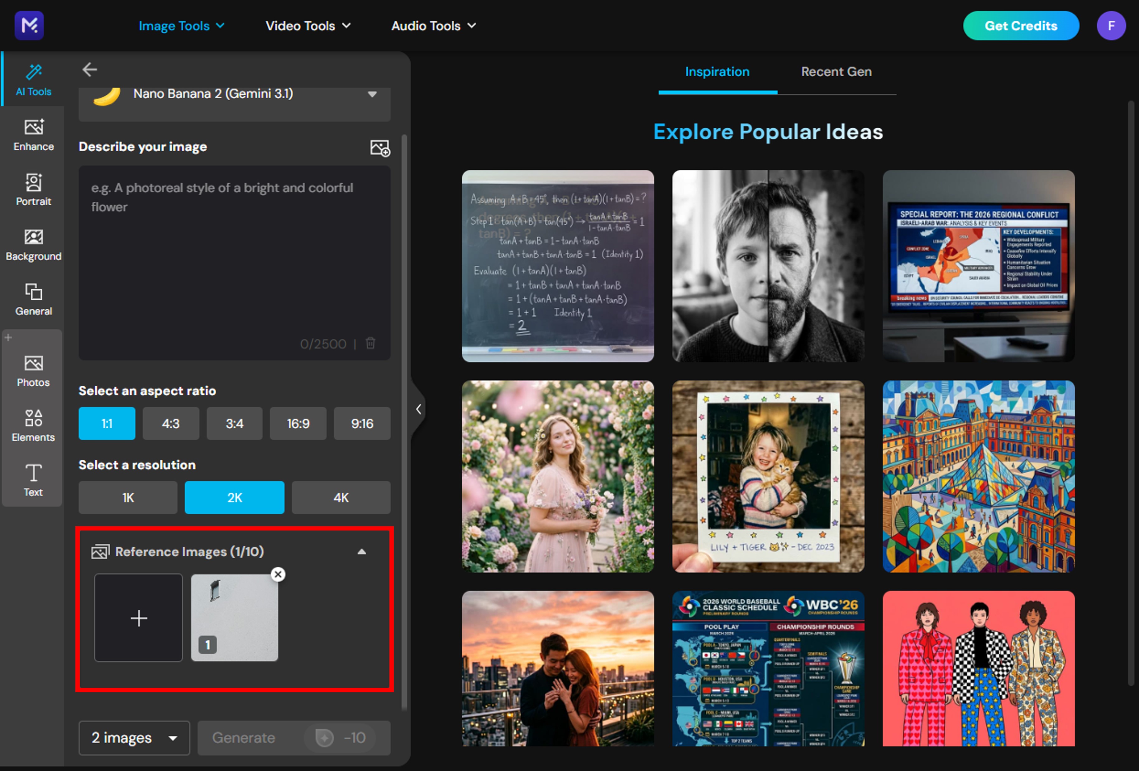 Uploading a reference image into MyEdit to guide the graffiti art style and composition