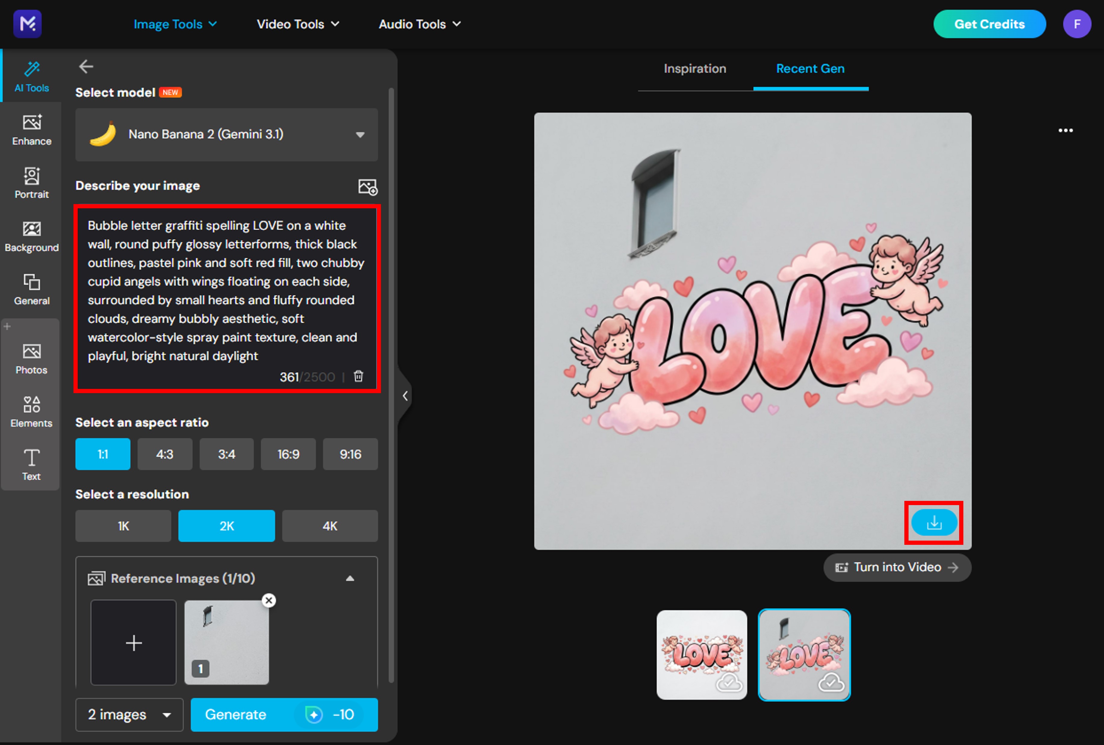 Entering a graffiti prompt in MyEdit and generating the final AI graffiti result
