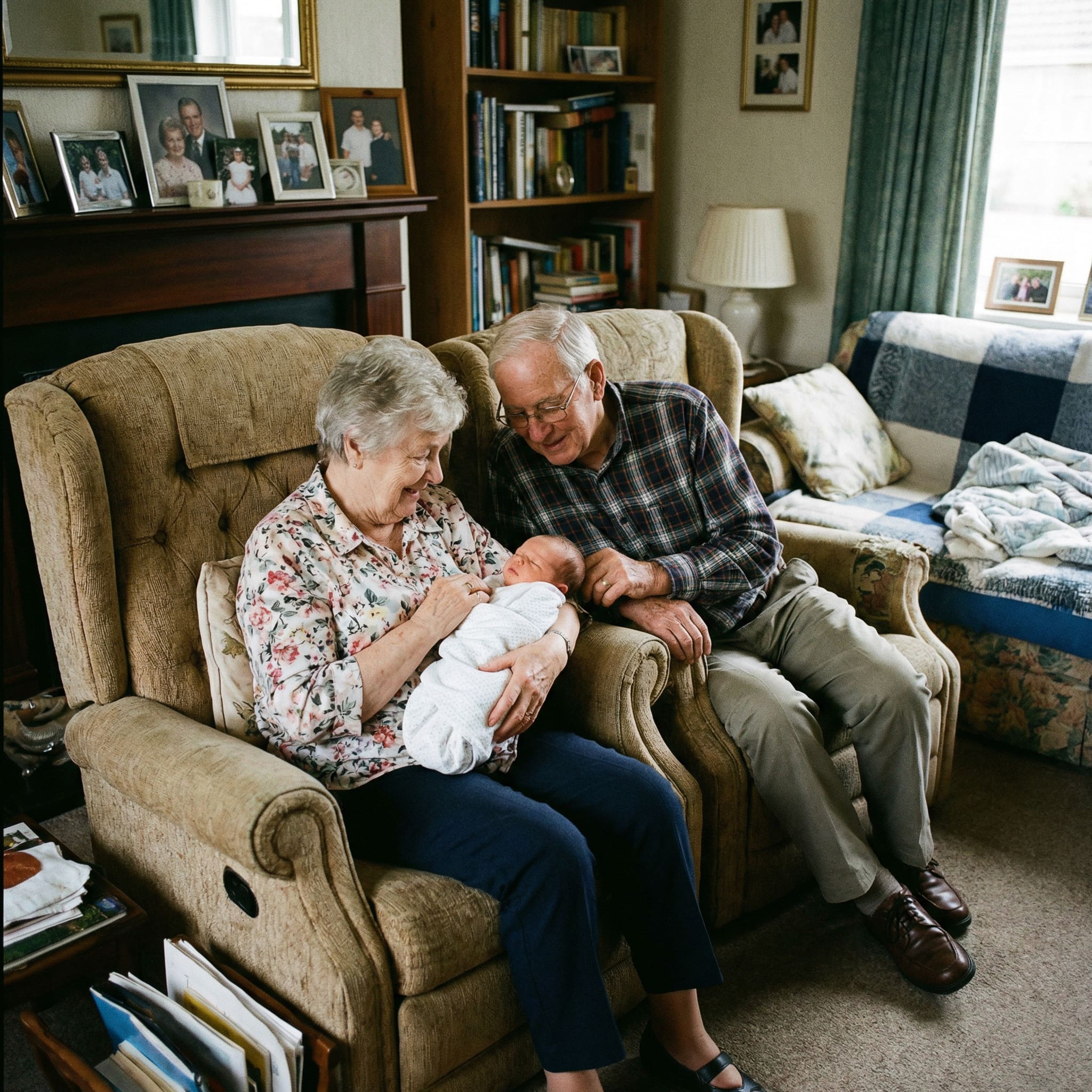 Original photo before AI grandparents with newborn transformation