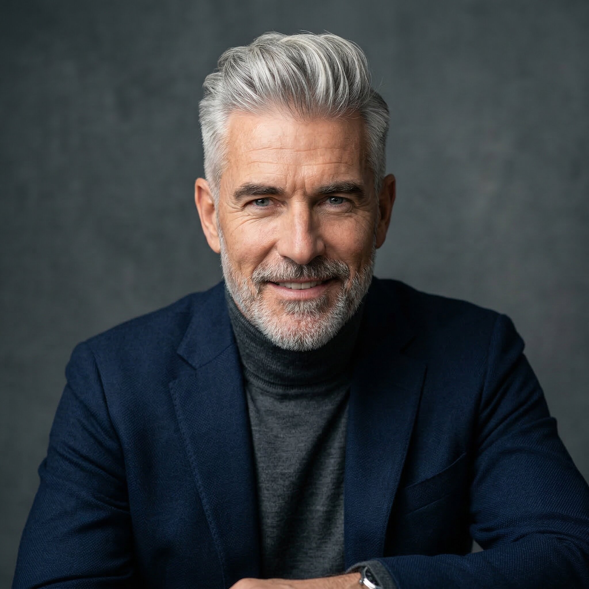 Pompadour court cheveux gris