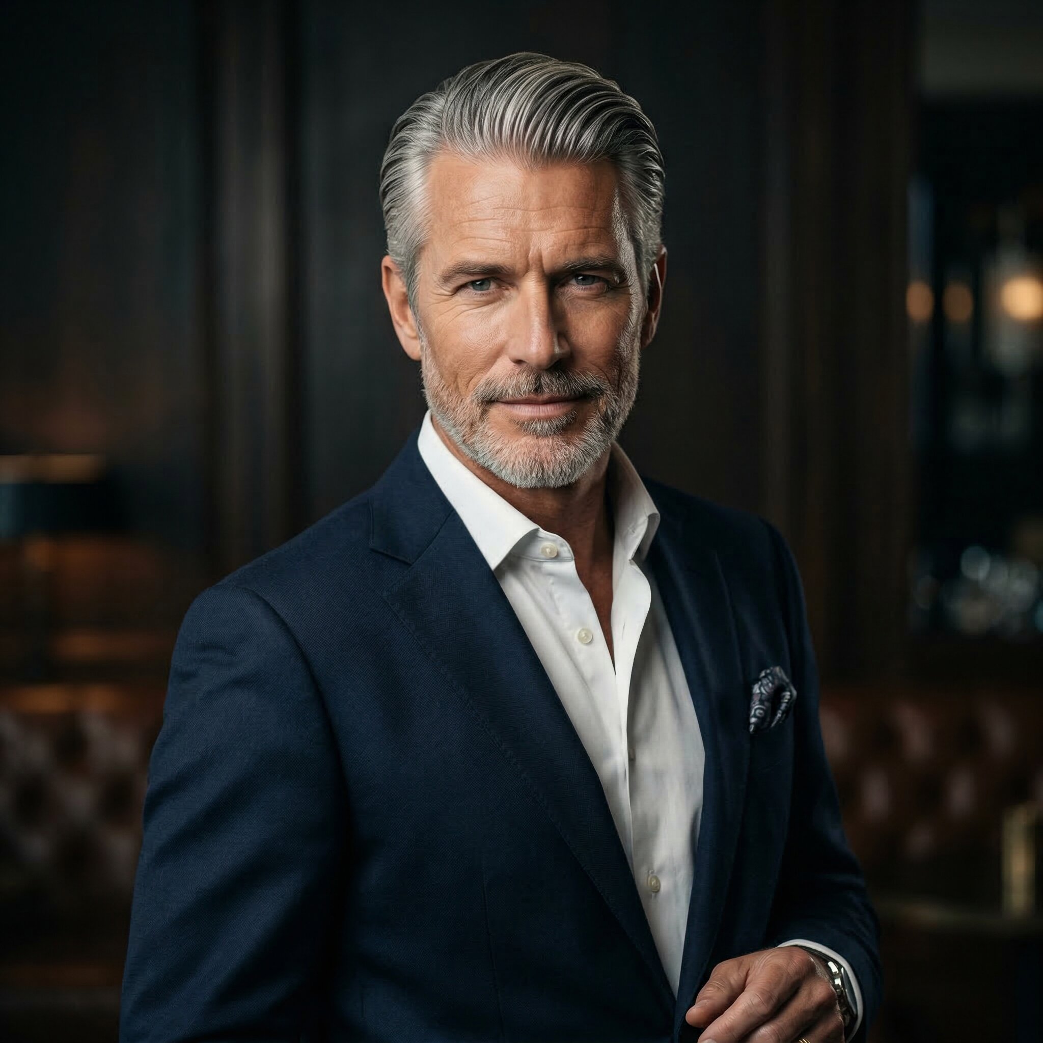 Slick Back Grey Hairstyle