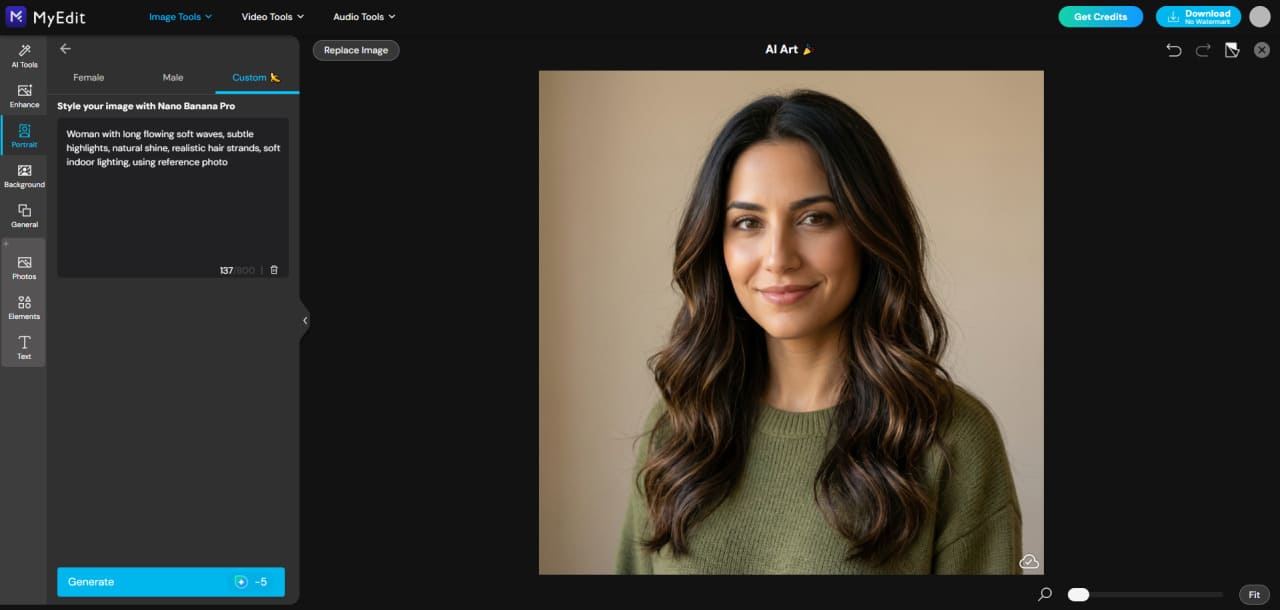 Generated AI hairstyle using MyEdit