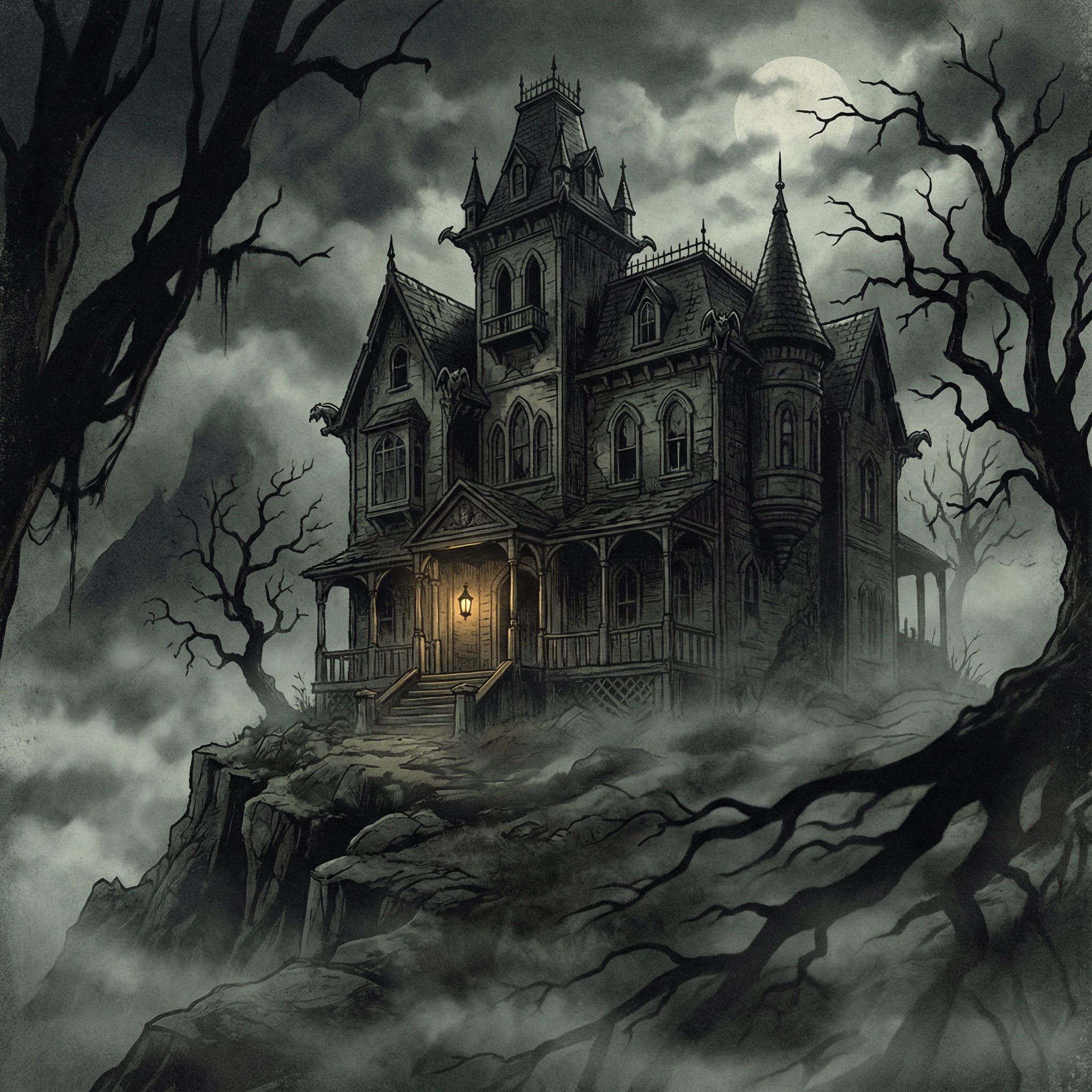 Creepy Haunted House AI Image