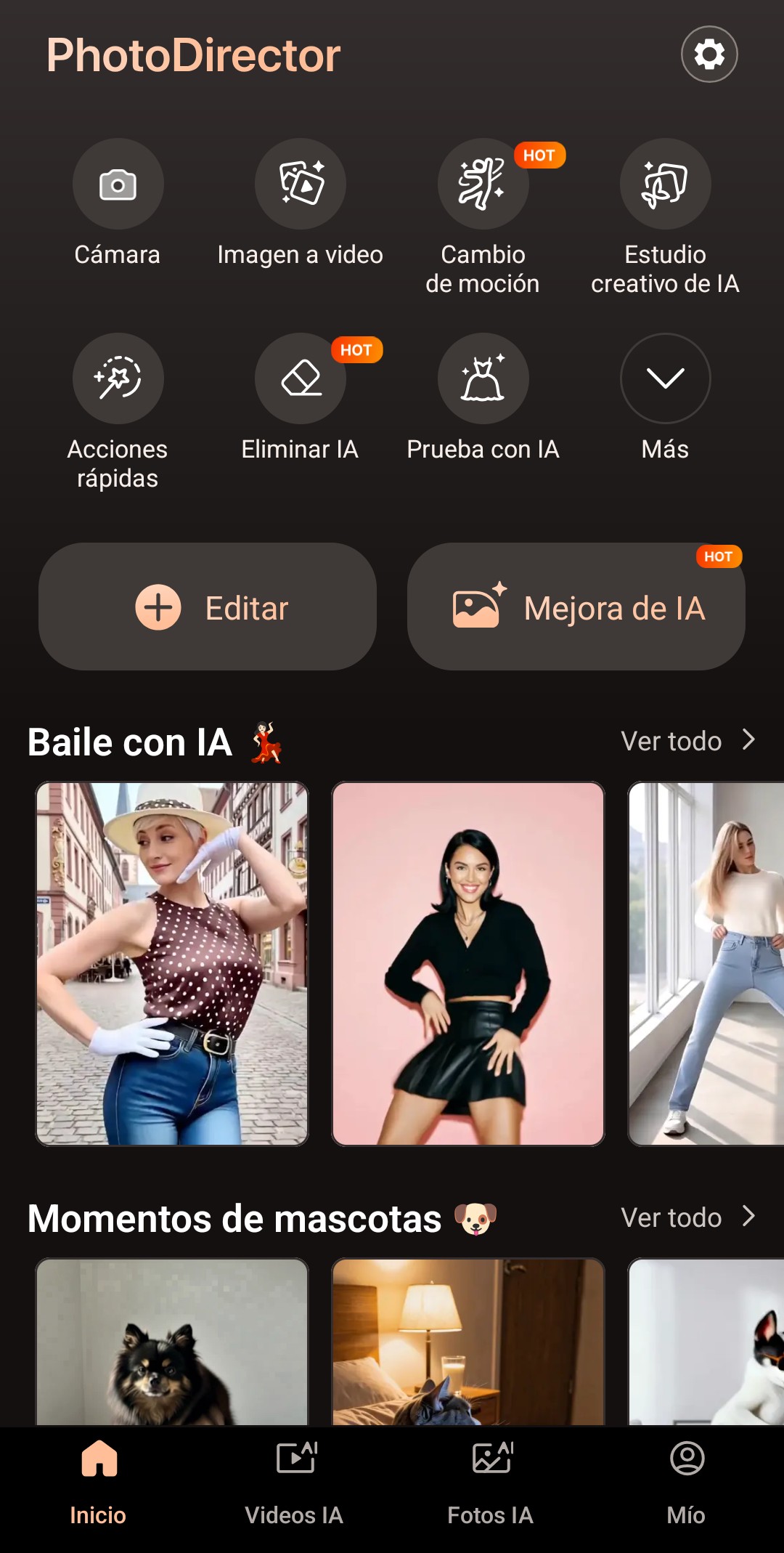 PhotoDirector: abrir app y pulsar Editar