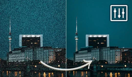 PhotoDirector Mejora IA: reducción de ruido en foto HDR