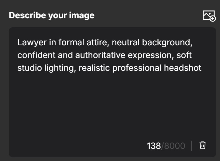 Typing a professional headshot prompt into MyEdit's AI Image Generator