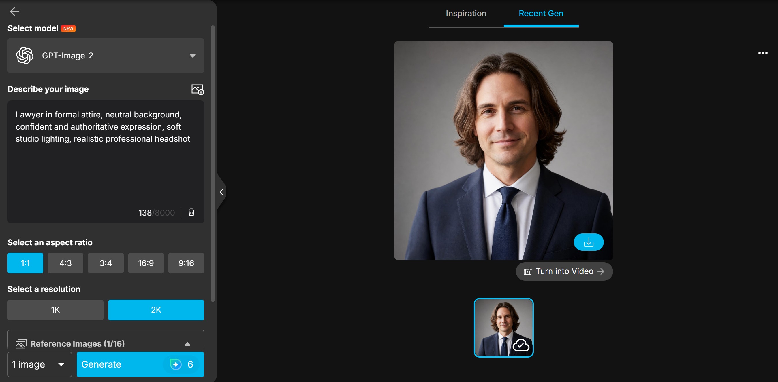 Generated professional AI headshot displayed in MyEdit