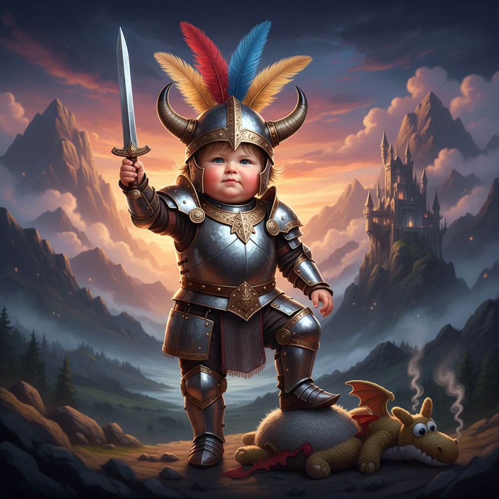 KI-Bild eines heldenhaften Babys als Krieger