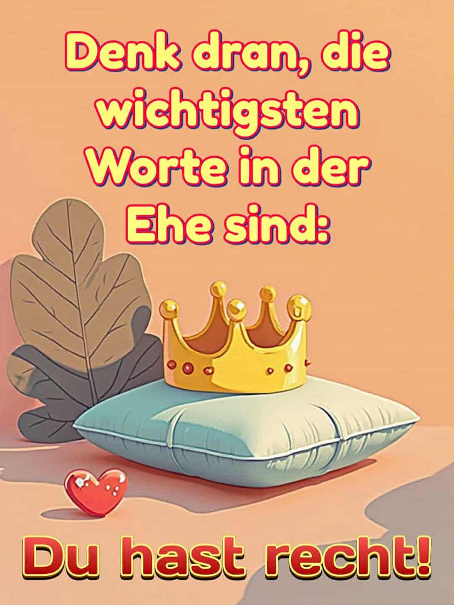 Hochzeitswunsch: 'Denk daran, die wichtigsten Worte in der Ehe sind -Du hast recht-.'
