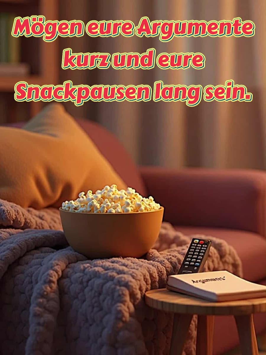 Hochzeitswunsch: 'Mögen eure Argumente kurz und eure Snackpausen lang sein.'