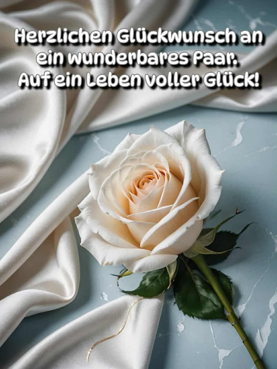 Hochzeitswunsch: 'Herzlichen Glückwunsch an ein wunderbares Paar. Auf ein Leben voller Glück!'