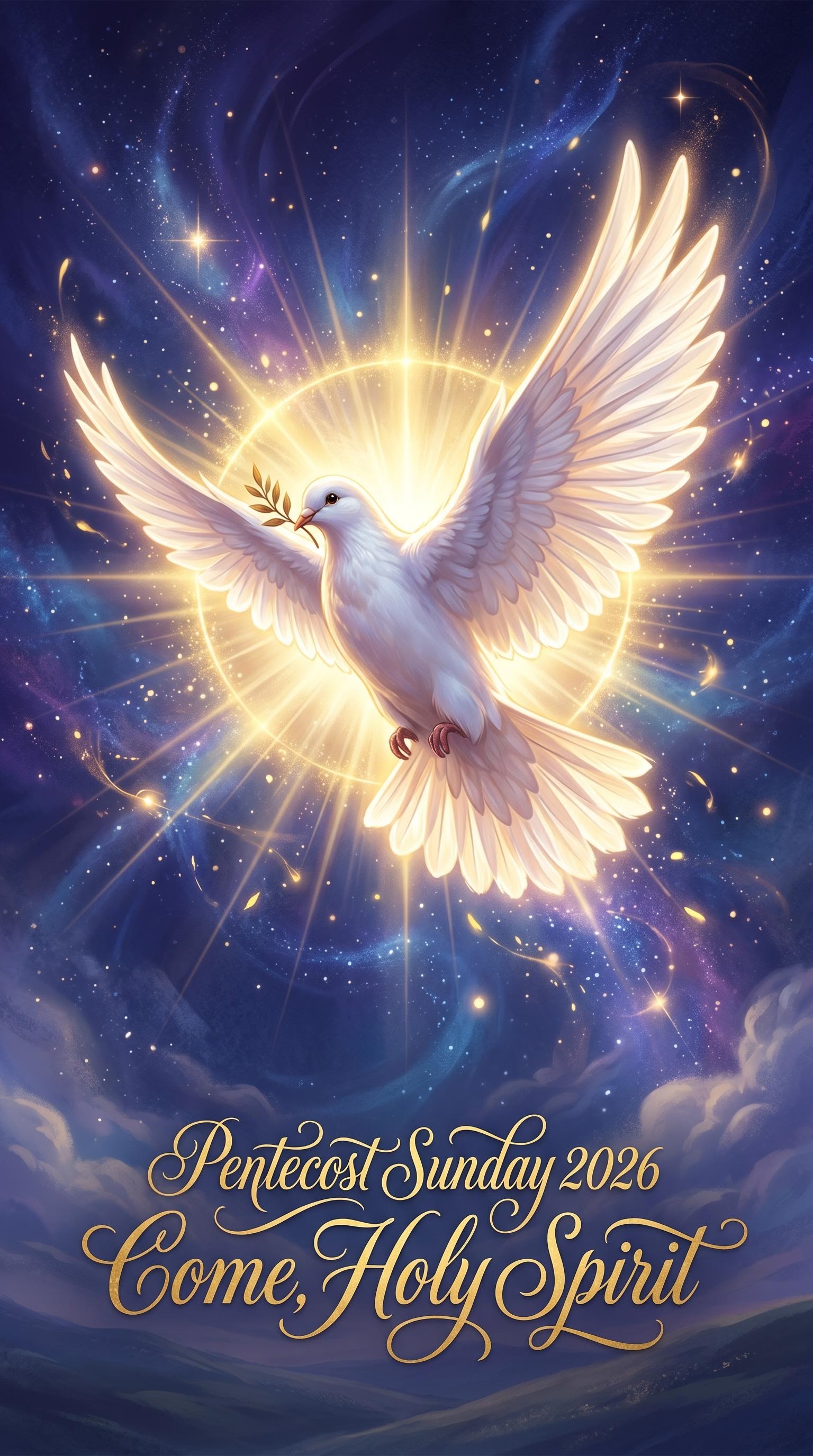 Holy Spirit dove in a burst of divine light for Pentecost Sunday, AI generated