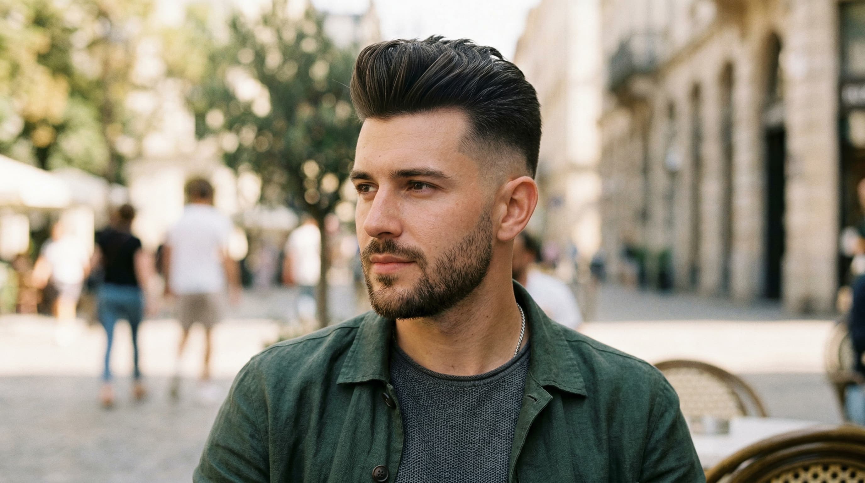 Hombre con quiff alto y textura