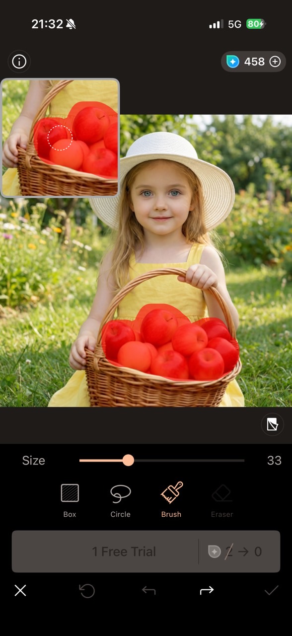 Use the brush tool to paint over the area where you want the bunny to appear