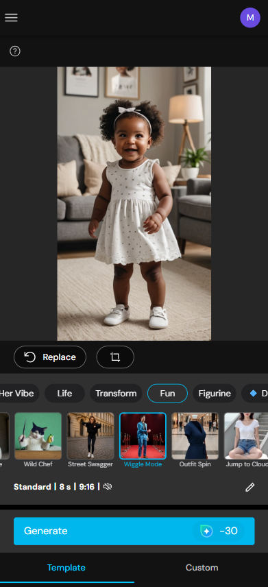 Videovorlage für AI Baby Dance Video in MyEdit auswählen