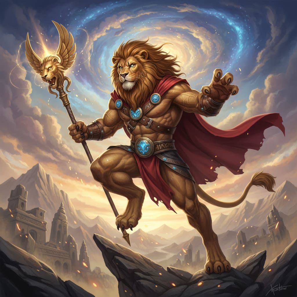 Human-Lion Hybrid Hero AI Image