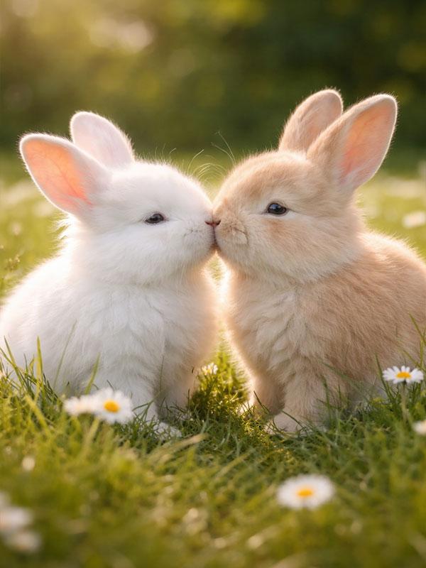 キスしている2匹のウサギの元画像