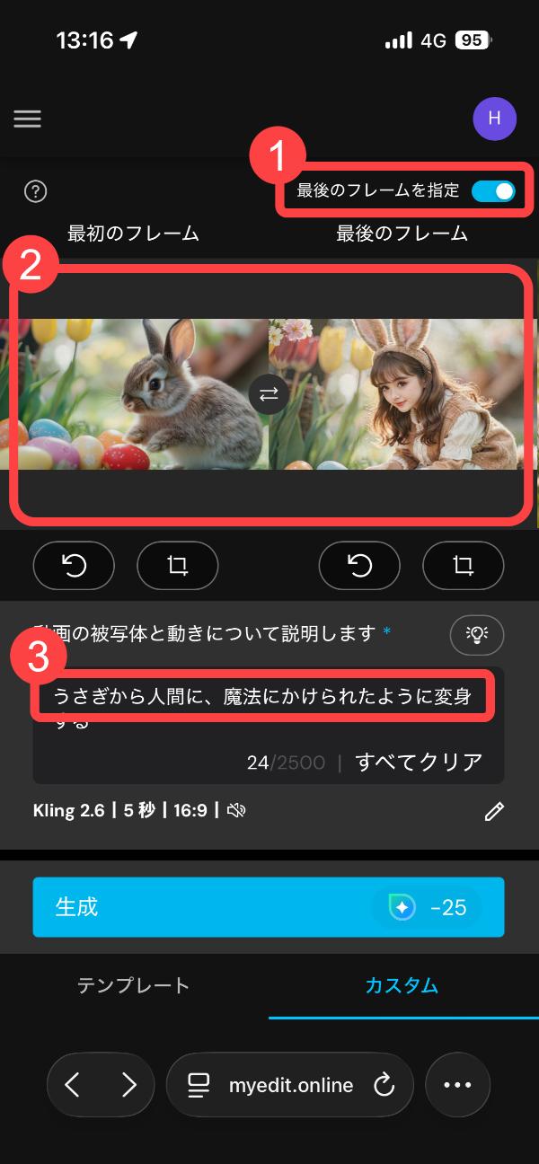 擬人化プロセスの中間または別パターンの生成画像