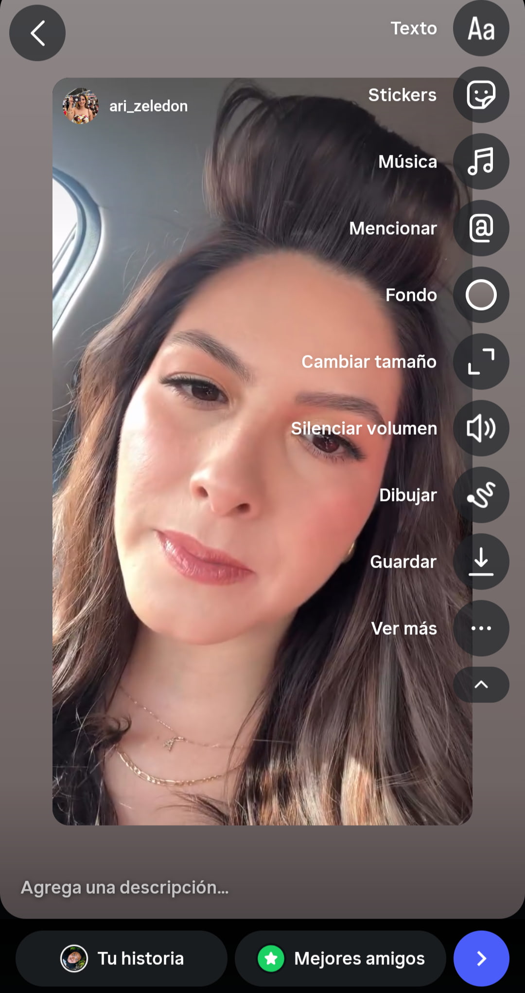 Paso para descargar un Reel mediante el editor de Historias de Instagram