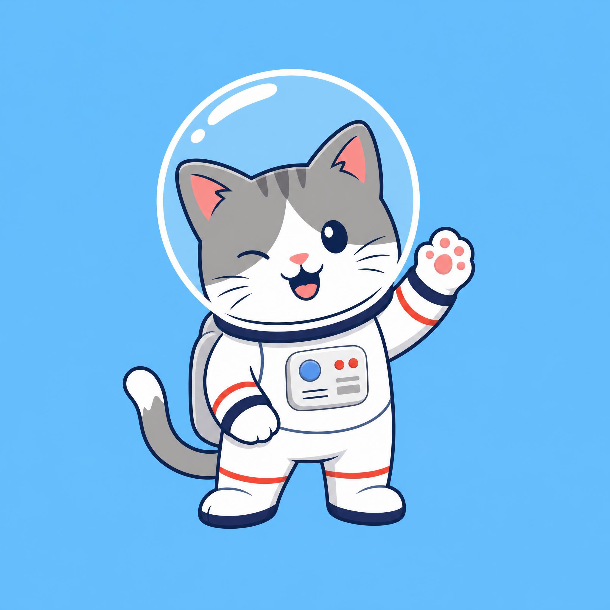 Ilustración de gato astronauta en flat design generada con un prompt para Grok
