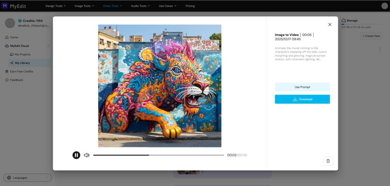 Generated AI video preview from image in MyEdit