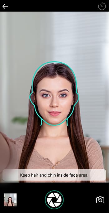 Taking Selfies and Importing Photos for Passport Photos in the 포토디렉터 App. To create a passport photo in the 포토디렉터 app, start by taking a selfie ensuring that your hair and chin are within the designated area. Alternatively, you can tap the box at the bottom left corner to import an existing photo for use in creating the passport photo. This feature allows for flexibility and convenience in producing accurate and compliant passport photos directly within the 포토디렉터 app.