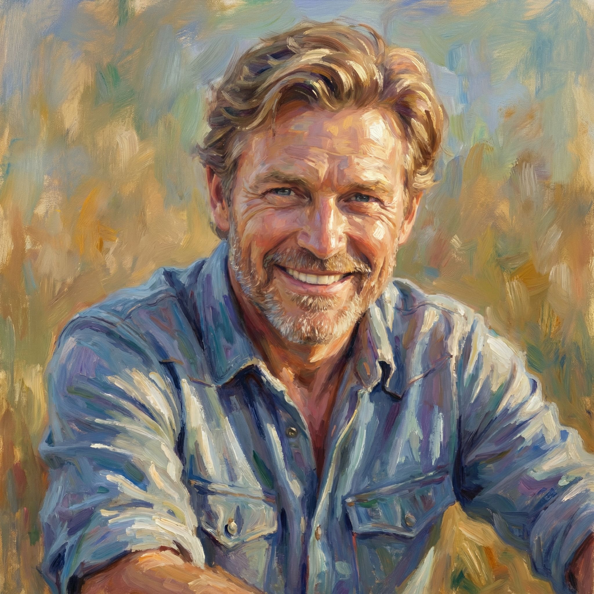 Portrait transformed into impressionist painting with dappled light