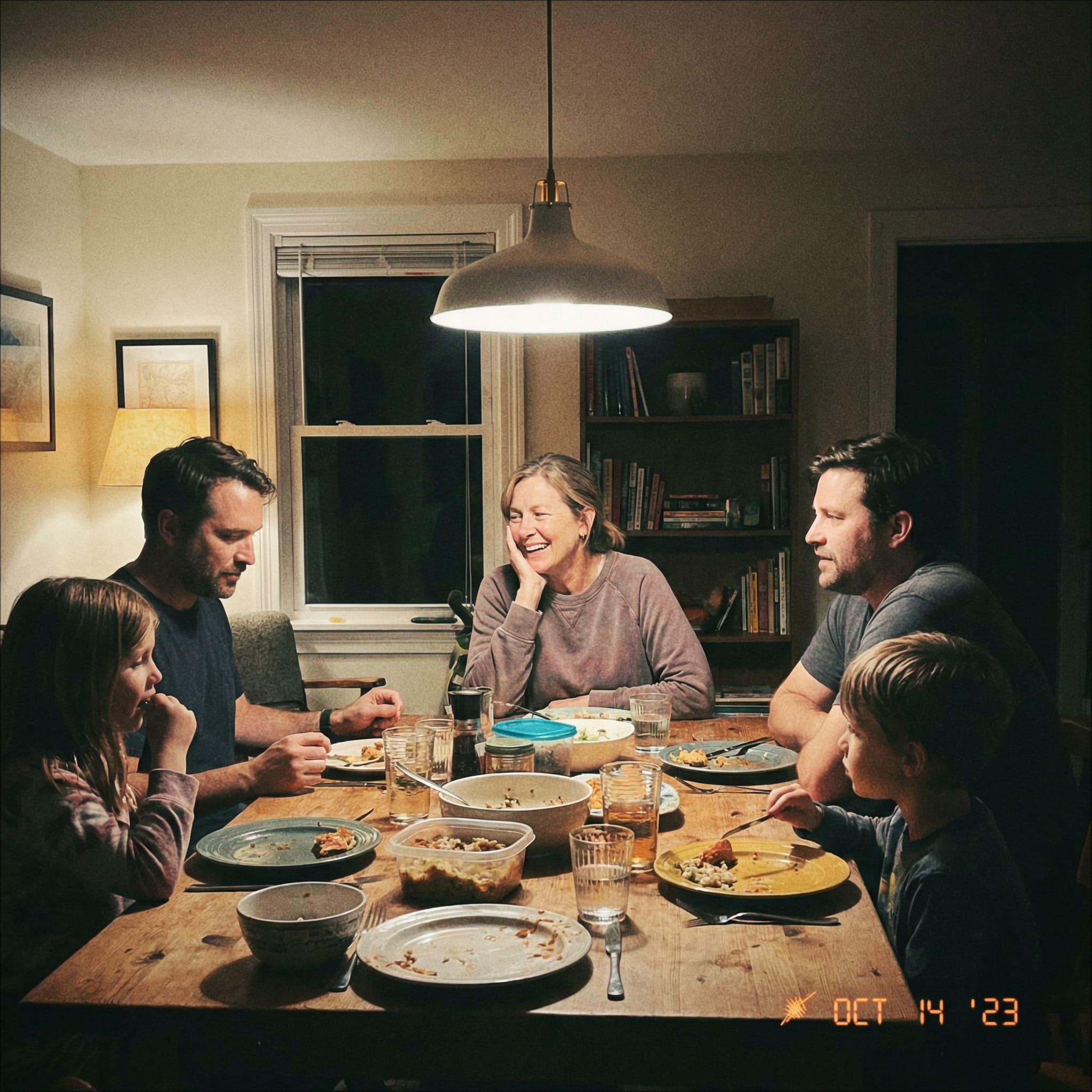 Dark poorly lit photo of mom before AI correction