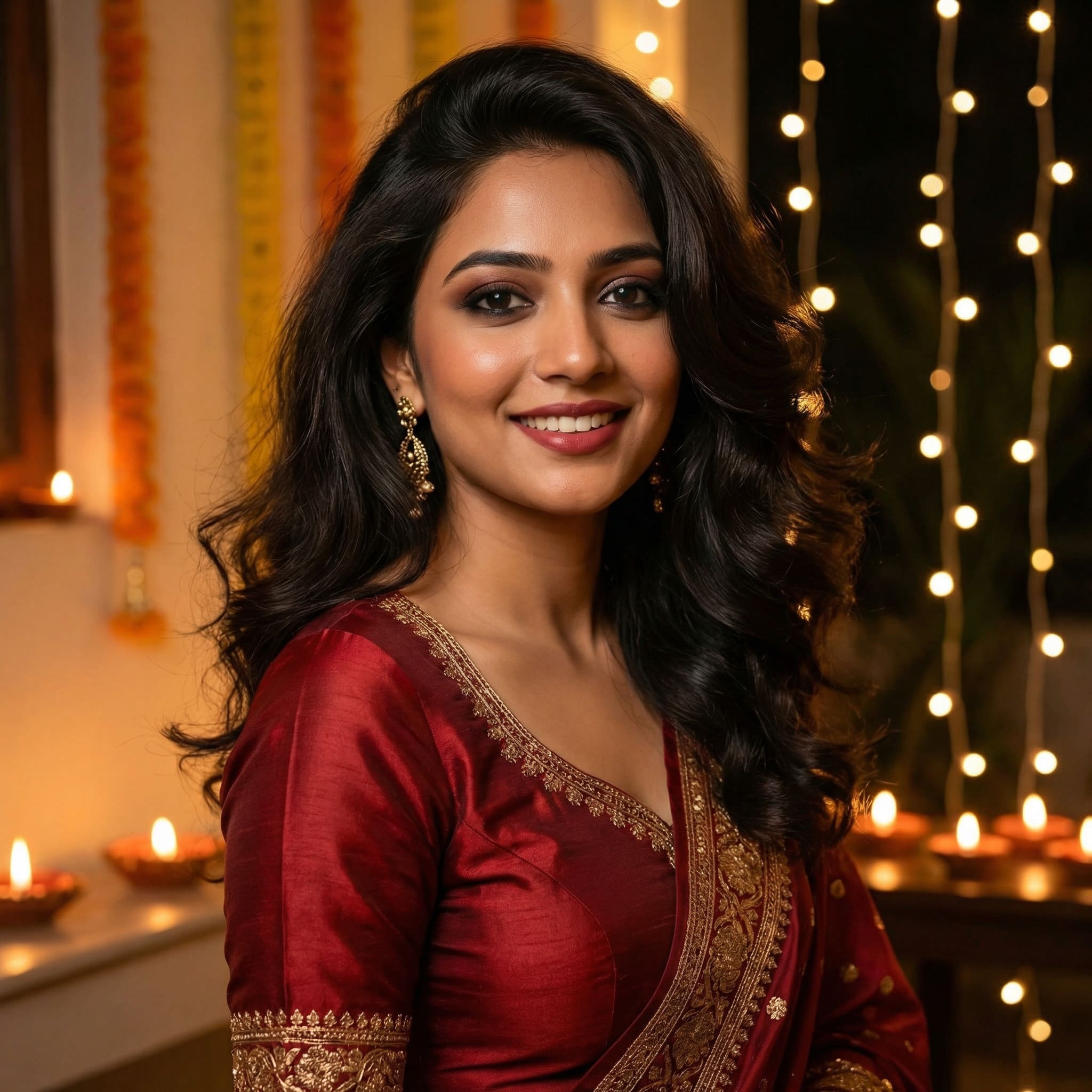 AI-generated Diwali party blowout hairstyle using Gemini AI