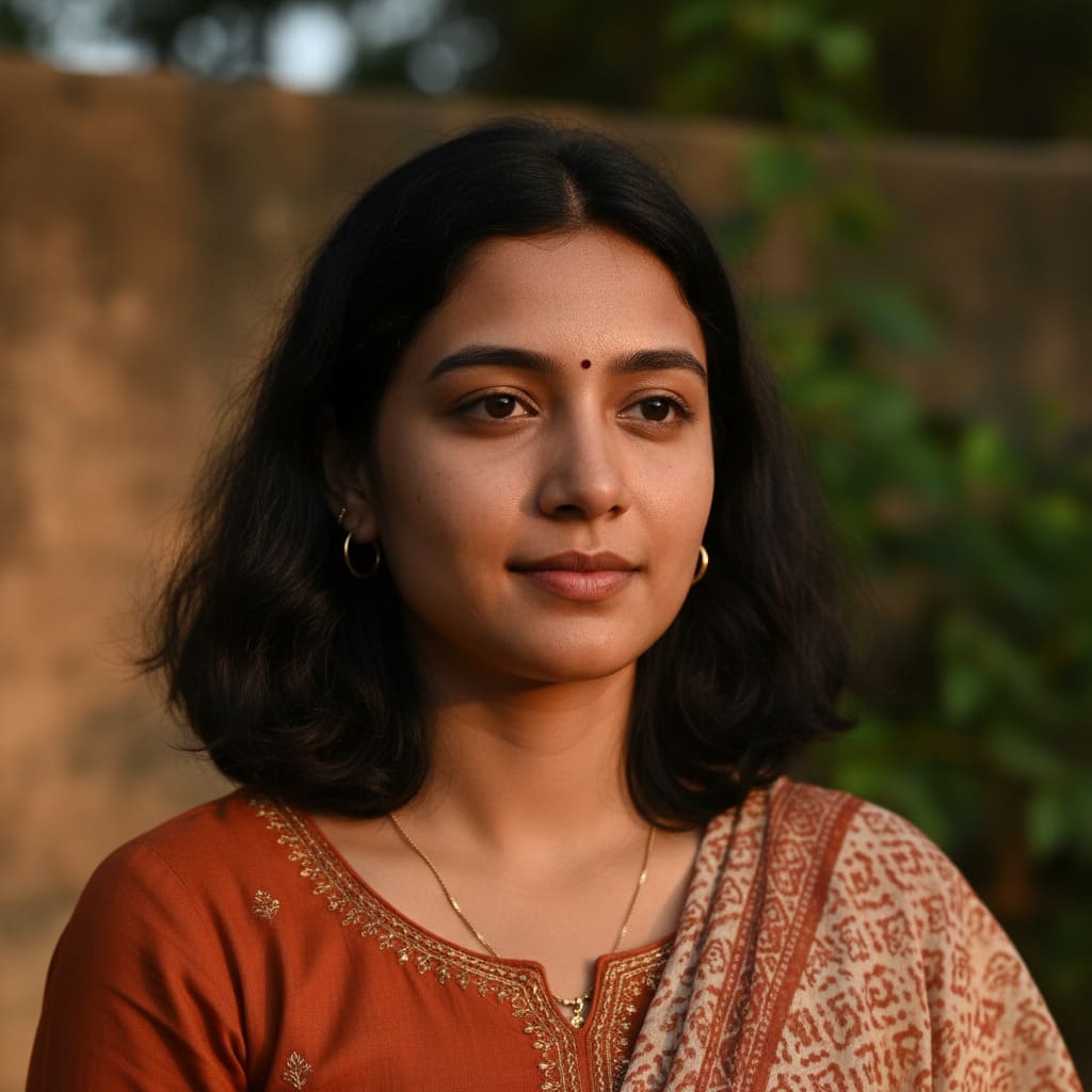 Reference photo before AI-generated Diwali party blowout hairstyle