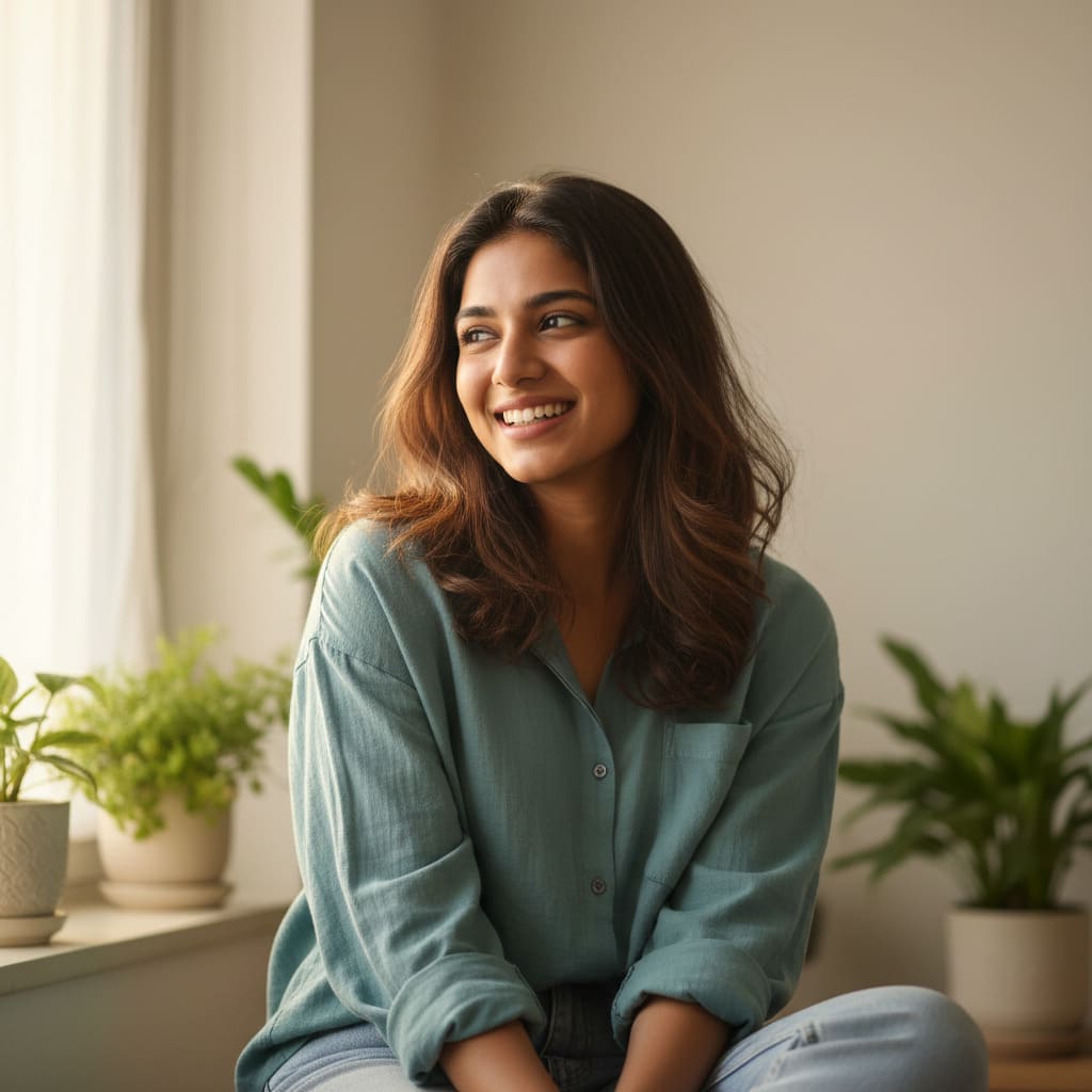 Reference photo before AI-generated mehendi side braid hairstyle