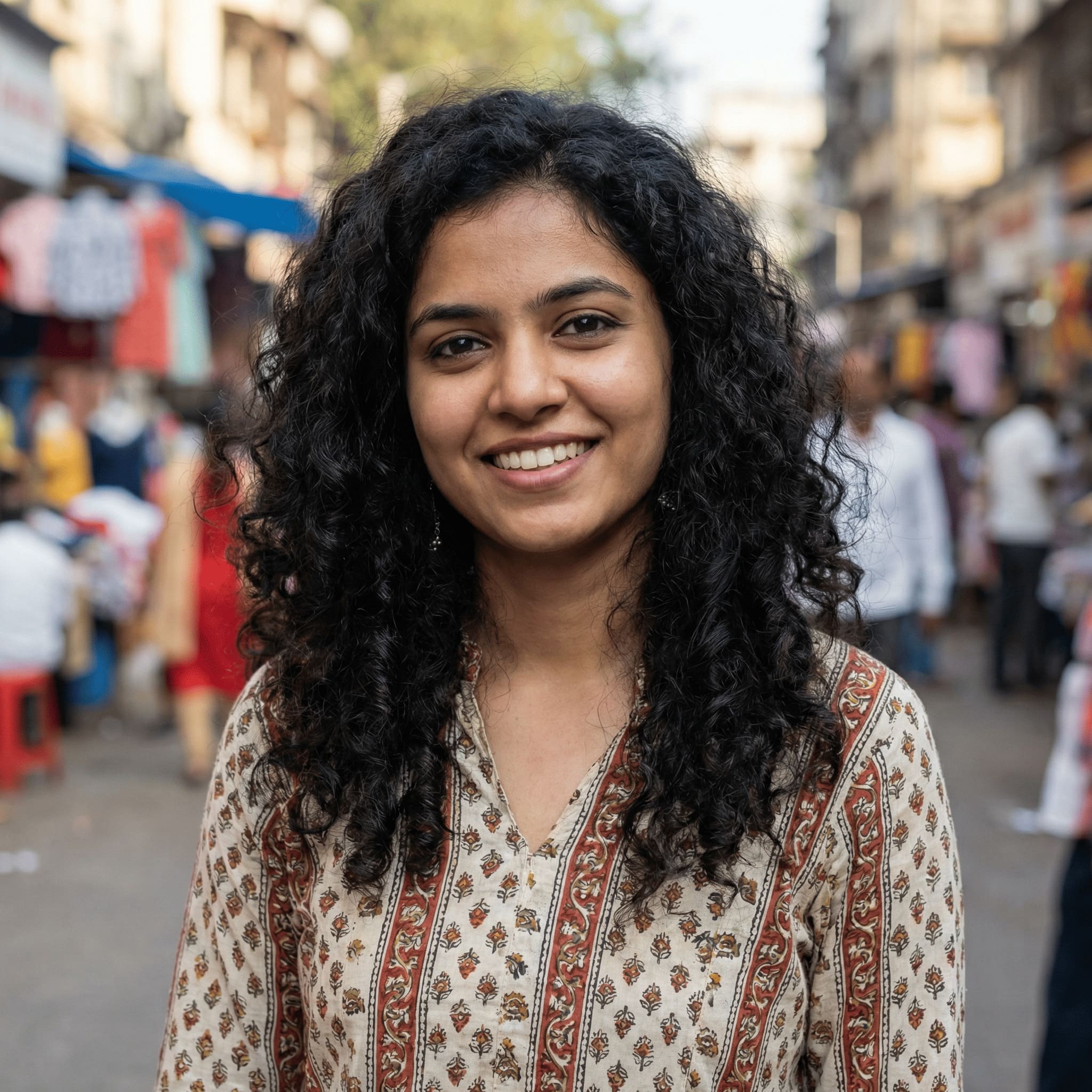 Reference photo before AI-generated Navratri festive updo hairstyle