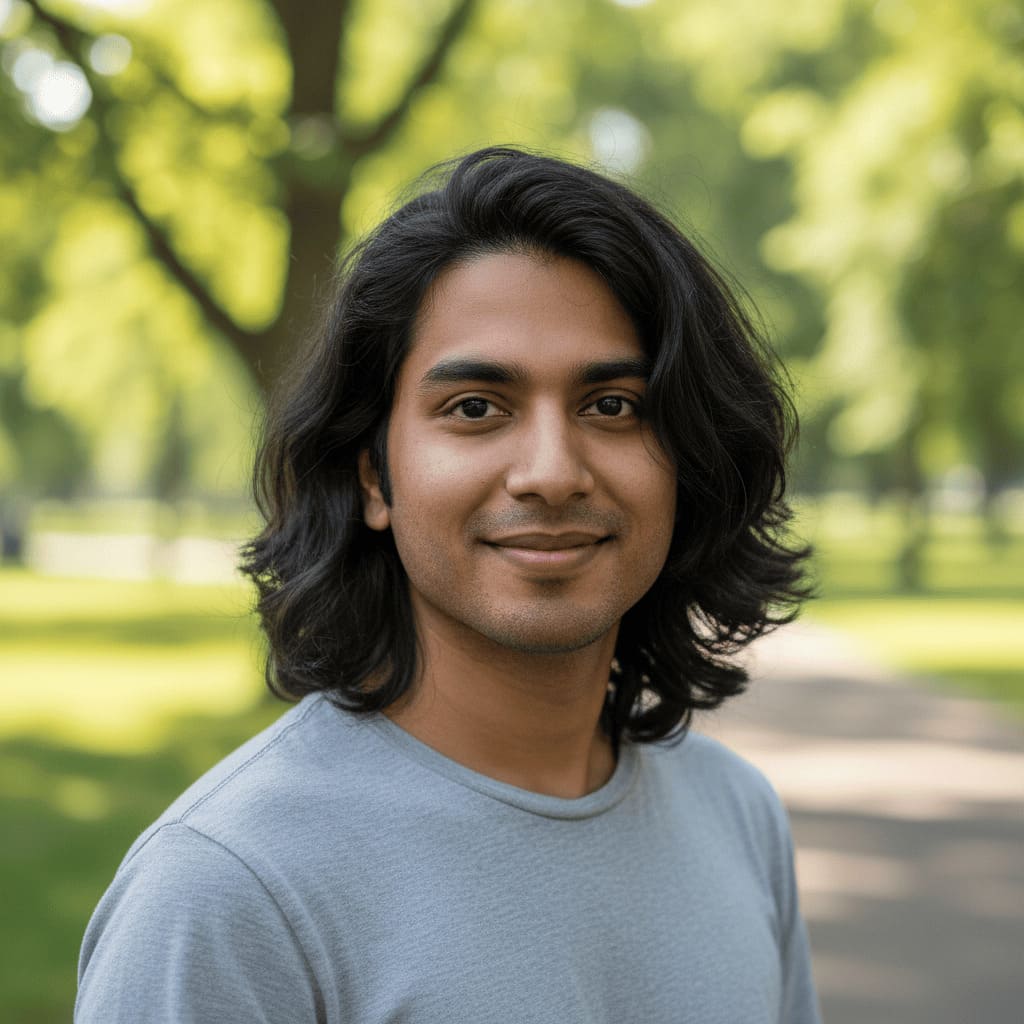 Reference photo before AI-generated curly top fade hairstyle