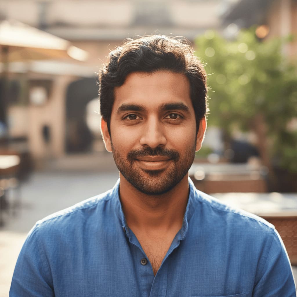 Reference photo before AI-generated kurta taper cut hairstyle