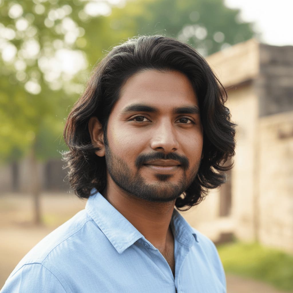 Reference photo before AI-generated man bun hairstyle