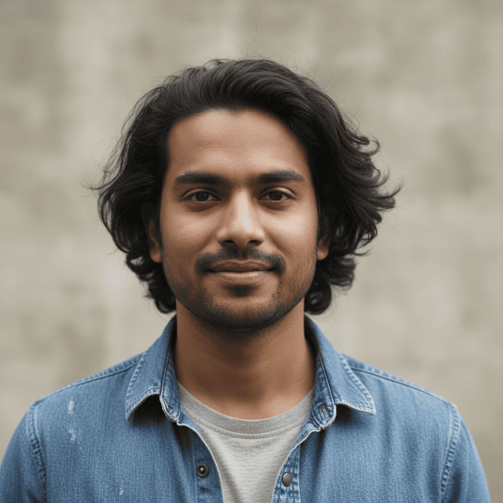 Reference photo before AI-generated South Indian slick back hairstyle