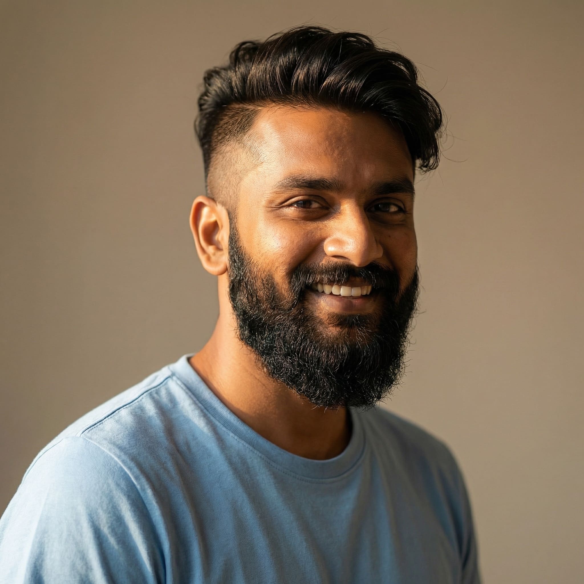 AI-generated undercut with thick beard hairstyle using Gemini AI