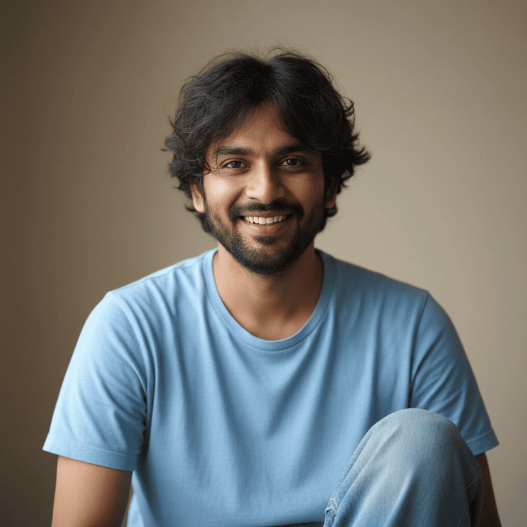 Reference photo before AI-generated undercut with thick beard hairstyle