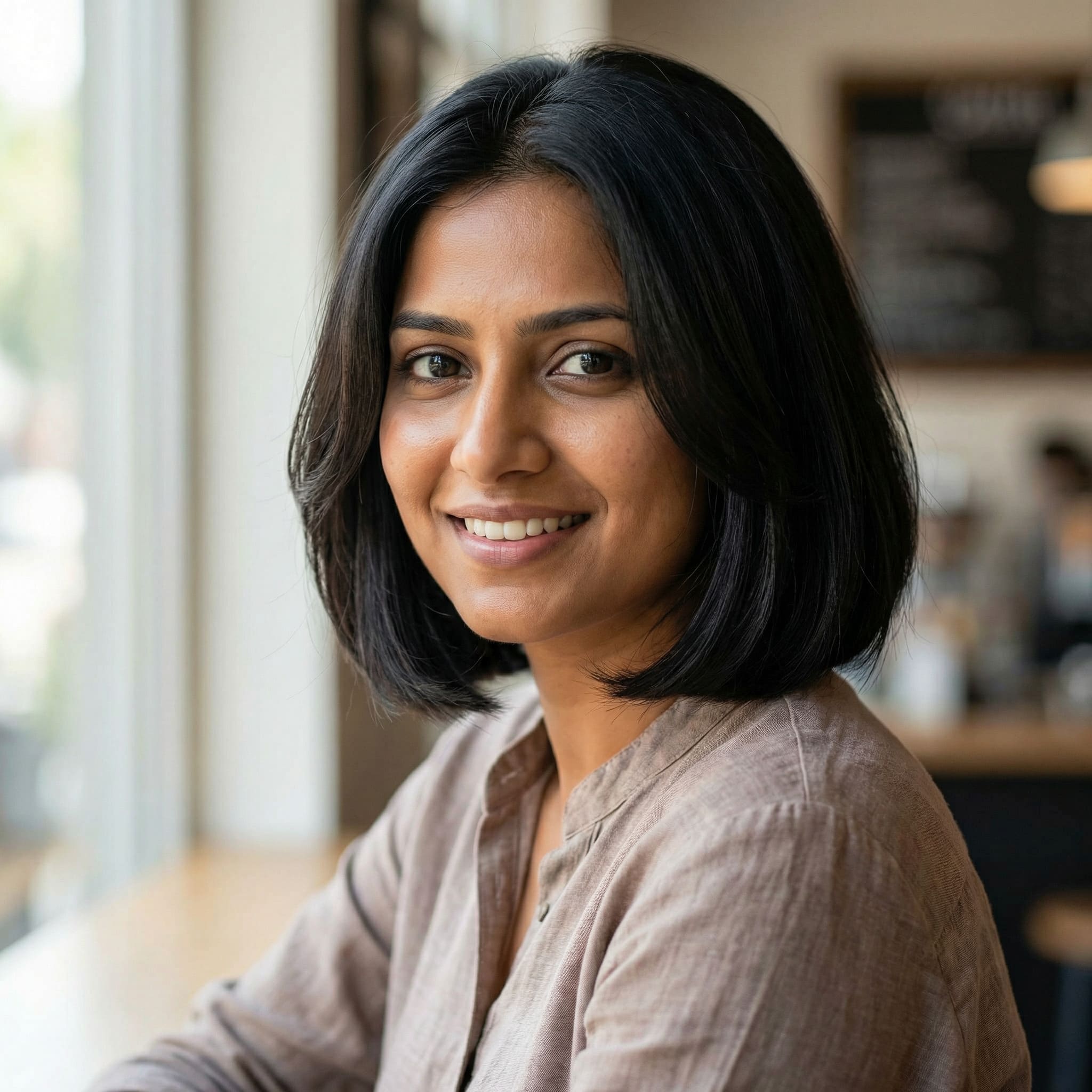 AI-generated short bob hairstyle for Indian skin tones using Gemini AI