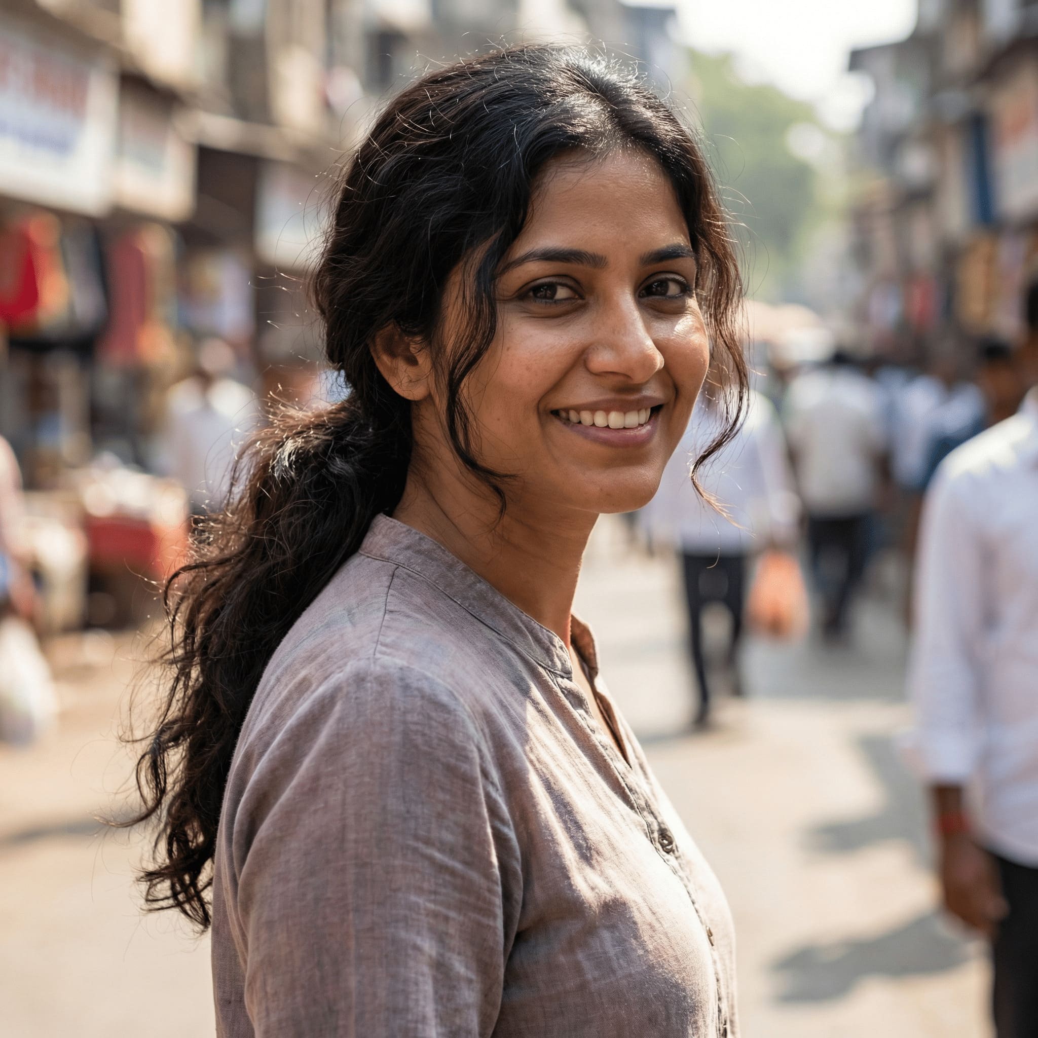 Reference photo before AI-generated short bob hairstyle for Indian hair