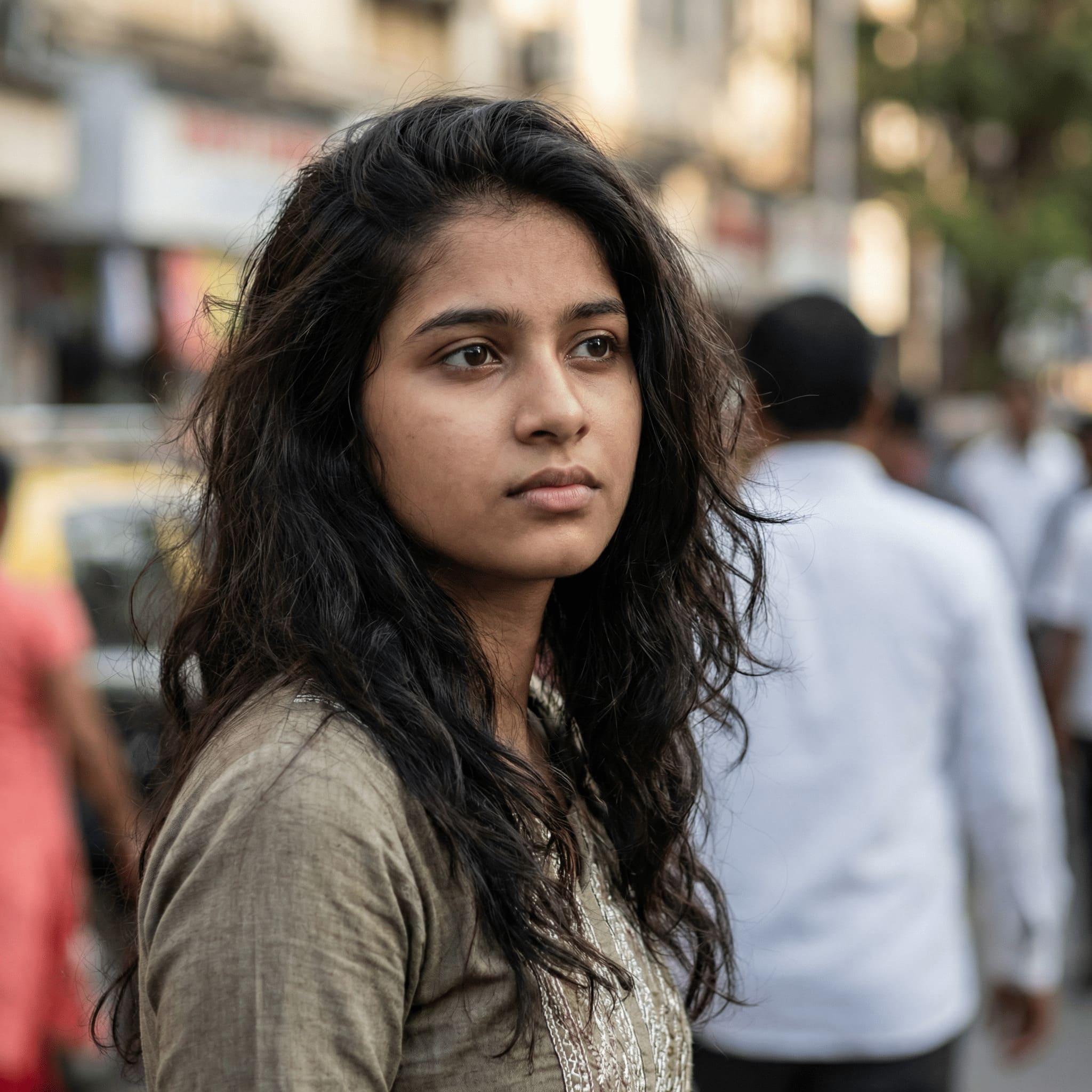 Reference photo before AI-generated Bollywood blowout hairstyle